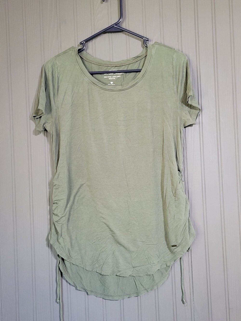 Hollister Short Sleeve T-Shirt Lace-Up Side Raw Hem Olive Green Women's Small